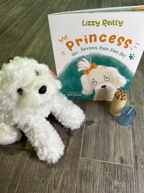 Stuff Anima Dog and Book with color pencils