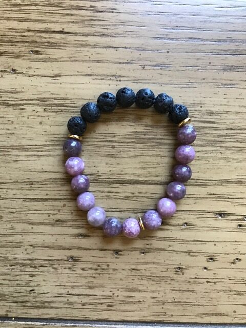 Bracelet Lepidolite with Vocanic Rock